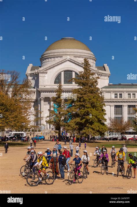 WASHINGTON, DC, USA - People on bicycle tour in front of Smithsonian ...