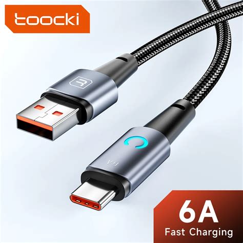 Toocki 6A USB Type C Cable For Huawei P40 P30 66W Fast Charging USB C