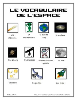 Space Vocabulary L Espace By Fsl Fun Et Facile Tpt