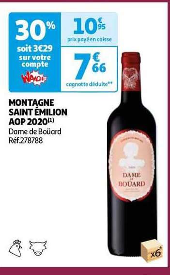 Promo Montagne Saint émilion Aop 2020 Dame De Boüard chez Auchan