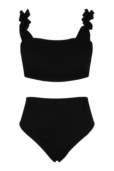 Boohoo czarne bikini falbanki przy ramiączkach plus size 46 OVERLOOK