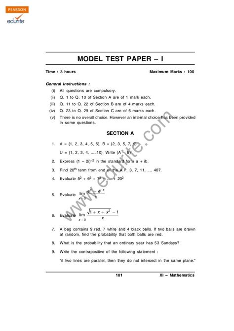 Class 11 Cbse Maths Sample Paper 2012