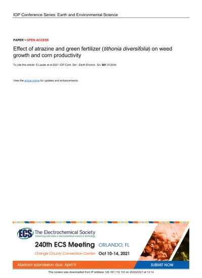 Effect Of Atrazine And Green Fertilizer Tithonia Diversifolia On Weed