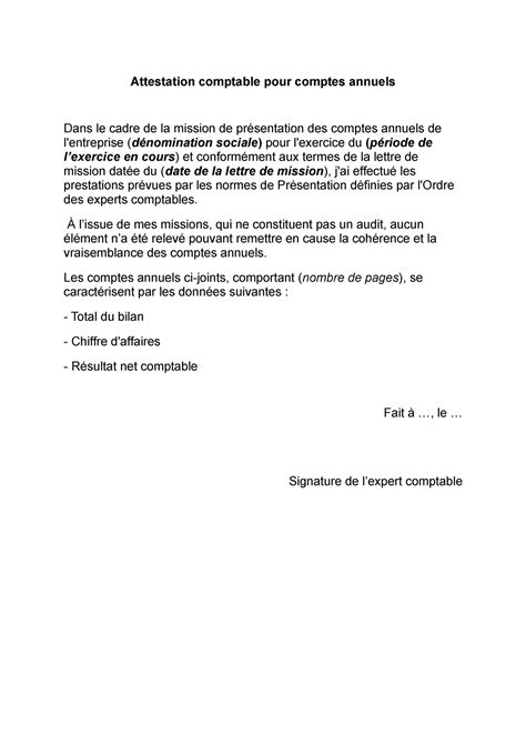 Attestation Comptable Pour Comptes Annuels Lissue De Mes Missions