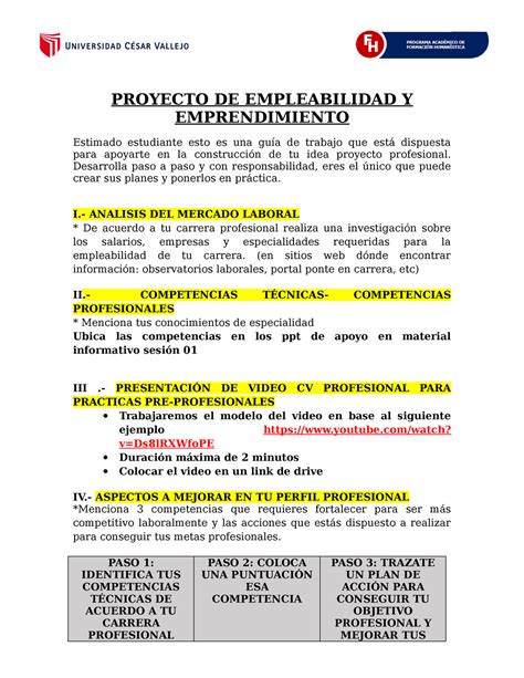 Proyecto De Empleabilidad Y Emprendimiento Proyecto De