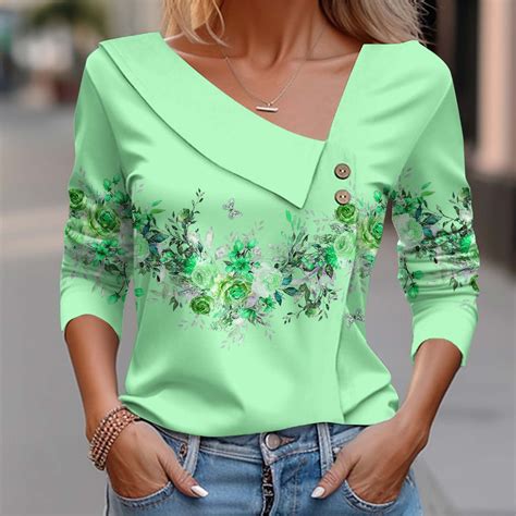 Ichuanyi Womens Fashion V Neck Casual Shirt Floral Print Button Up Blouse Tees Tops