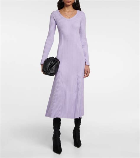 Ribbed Knit Wool Blend Midi Dress In Purple Dorothee Schumacher