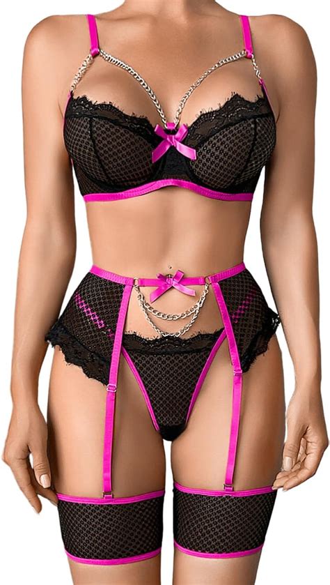 Amazon Kaei Shi Garter Belt Lingerie Set Underwire Chain Sheer