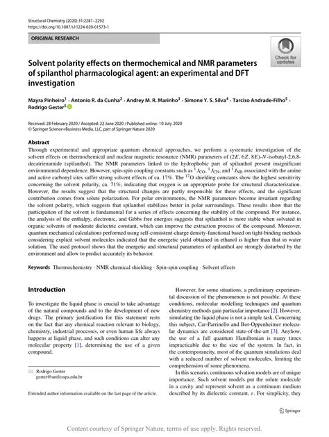 Solvent polarity effects on thermochemical and NMR parameters of spilanthol pharmacological ...