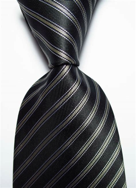 New Classic Striped Black Gray Jacquard Woven Silk Men S Tie