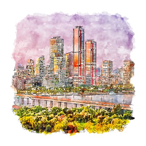 Seoul South Korea Watercolor Sketch Hand Drawn Illustration 9879006