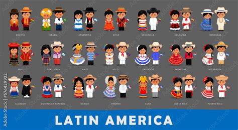 Big set of Latin Americans cartoon characters in national costume ...