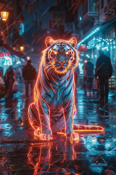 Holograma de neón de un tigre | Foto Gratis
