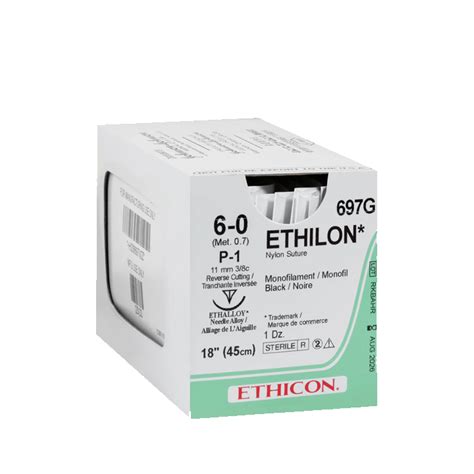 Ethicon 697g Sutures 6 0 Ethilon Black P 1 18 12box Bondi Medical