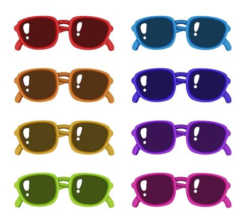 Conjunto De Gafas De Sol En Monturas De Diferentes Colores Vector Premium