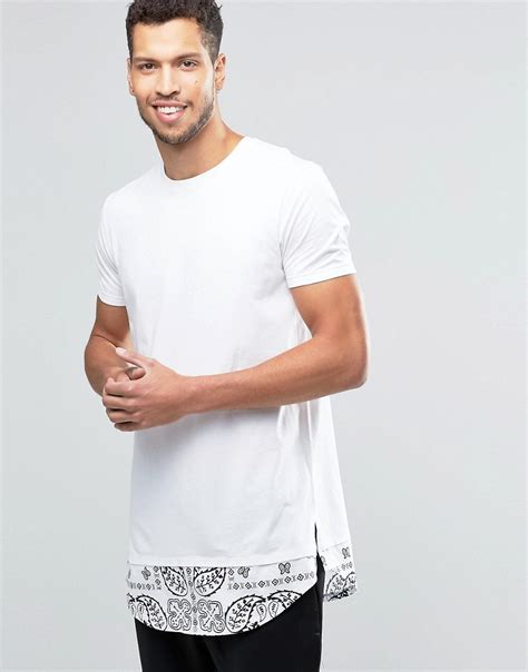 Lyst Asos Super Longline T Shirt With Bandana Hem And 88 Back Print