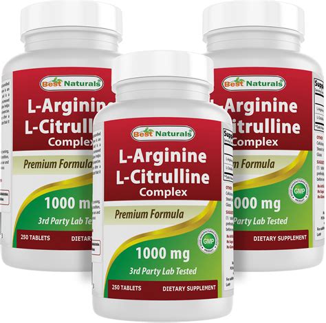 3 Pack Best Naturals L Arginine L Citrulline Complex 1000 Mg 250