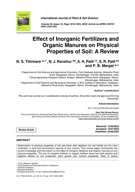 Pdf Effect Of Inorganic Fertilizers And Organic Manures On Physical