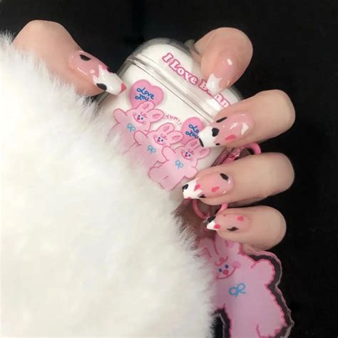 Pcs Middle Length Ballerina Nude Pink Color False Nails Design With Heart Pattern Diy