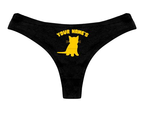 Custom Pussy Thong Panties Personalized With Your Name Funny Kitten Cat Bachelorette Party Gift