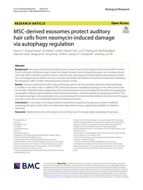 Pdf Msc Derived Exosomes Protect Auditory Hair Cells From Neomycin