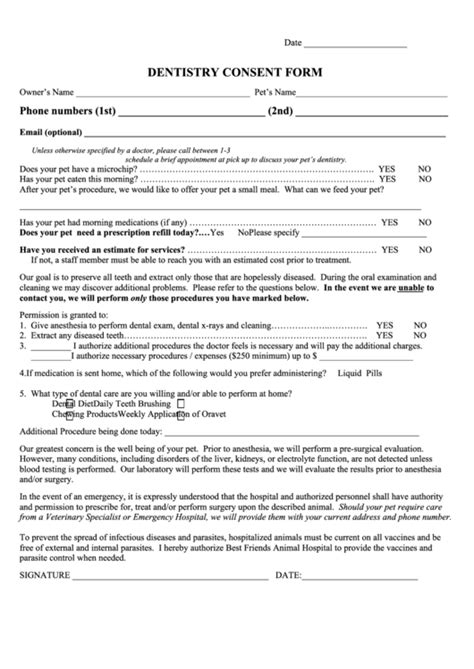 Dentistry Consent Form Printable Pdf Download