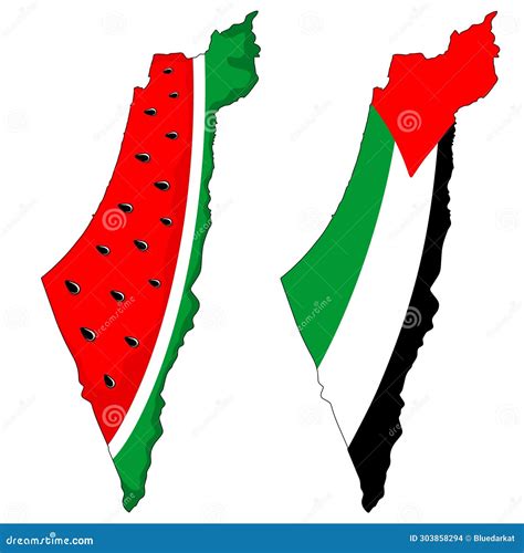 Palestine Map Watermelon and Palestinian Map with Flag, Set of Two Maps ...