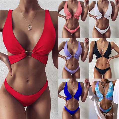 Jual Summer Sexy Solid Mirco Bikini Sets Women Push Up G String Thong