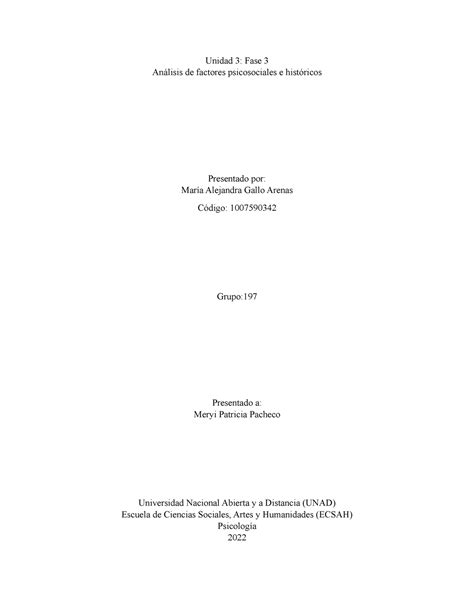 Unidad 3 Analisis De Los Factores Psicosociales E Historicos Unidad