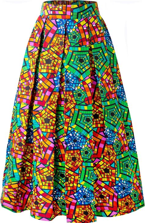 Shenbolen Women African Traditional Costume Ankara Print Skirt Dashiki Long Skirts K Small