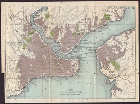 CONSTANTINOPLE ISTANBUL Antique Town Plan City Map Turkey BRADSHAW