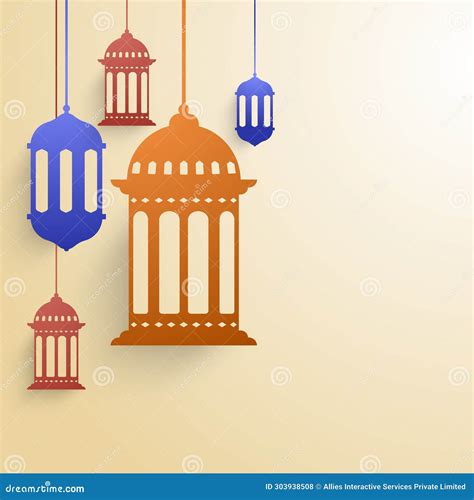 Colorful Hanging Lanterns For Islamic Festival Decoration Background As