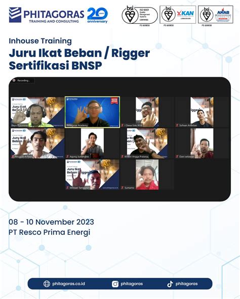 Inhouse Training Juru Ikat Beban Rigger Sertifikasi BNSP PT Resco