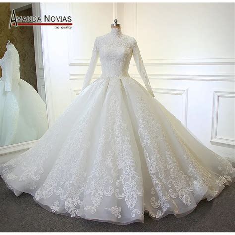 2019 New Muslin Wedding Dress Long Sleeve Long Trail Amanda Novias Real