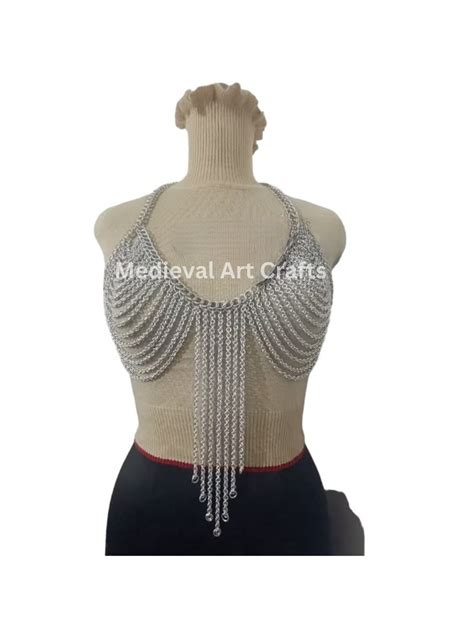 Chainmail Bra Chains Layers Halter Bra Bikini Top Metal Harness With Body Chains Punk Armor
