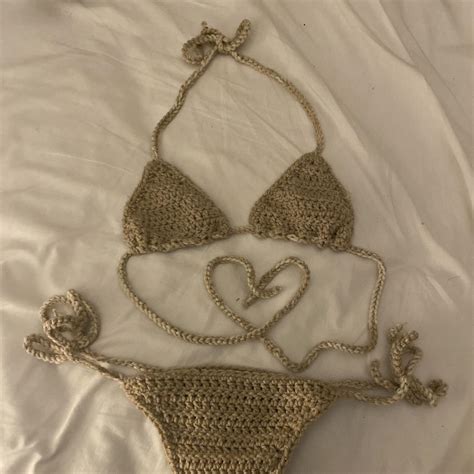 Handmade Crochet Beige Bikini Cheeky But Super Cute Depop