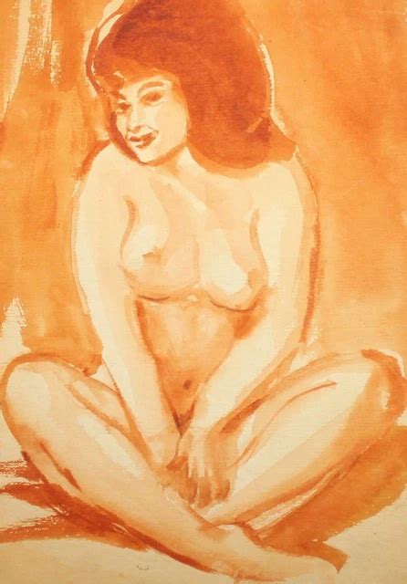 VINTAGE IMPRESSIONIST WATERCOLOR Painting Nude Woman Portrait PicClick UK