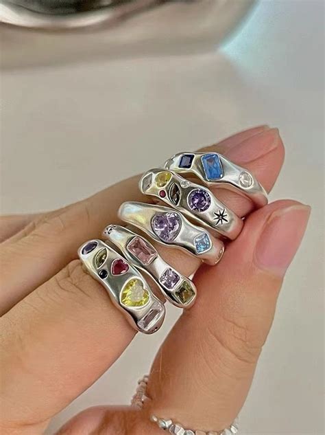 Y K Silver Zircon Ring Irregular Korean Opal Rings Cyberpunk Rings