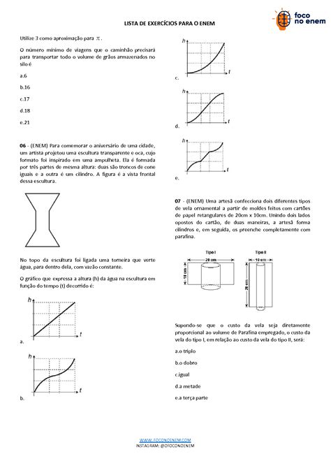 SOLUTION Cilindros Lista De Exercicios Matematica Enem Studypool