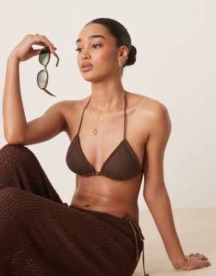 Stradivarius Bikini Con Top A Slip Marrone All Uncinetto ASOS