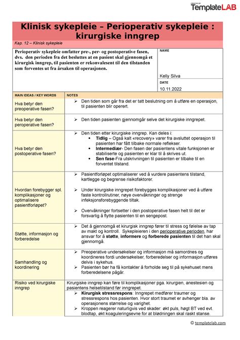 Klinisk Sykepleie Perioperativ Kirurgisk Inngrep Klinisk Sykepleie