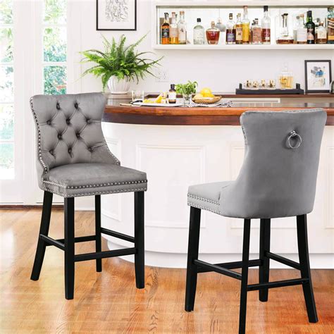 Velvet Bar Stools Set Of 2 Upholstered Counter Height Bar Chair With