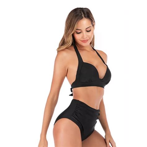 Kvinnors H G Midja Bikini Set Badkl Der Kostym