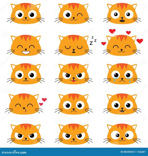 Set Of Cute Cartoon Cat Emotions Stock Vector Illustration Of Face