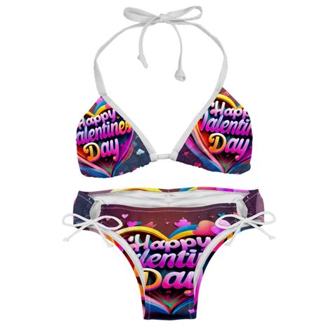 Valentine S Day Font Chic Bikini Set With Detachable Sponge Adjustable Strap 2 Pack For