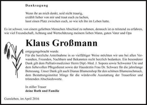 Traueranzeigen Von Klaus Gro Mann Abschied Nehmen De