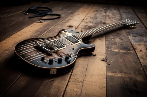 Premium AI Image Electric Guitar Lying On Wooden Table Ready To Be