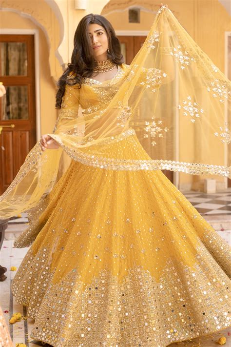 Buy Yellow Lehenga And Blouse Chanderi Embroidered Mirror Bridal Set