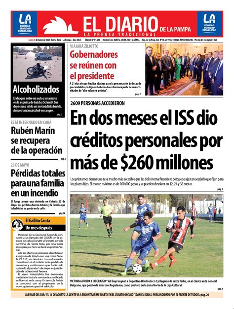 Tapa De El Diario En Papel Lunes 05 De Junio De 2023 El Diario De La