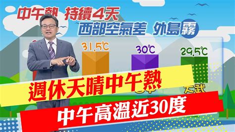 【戴立綱報氣象】週休天晴中午熱 中午高溫近30度｜週二鋒面近北部轉雨 週三高溫略降 20240412 Youtube